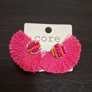 Stylish Fuchsia & Orange Beaded Earrings